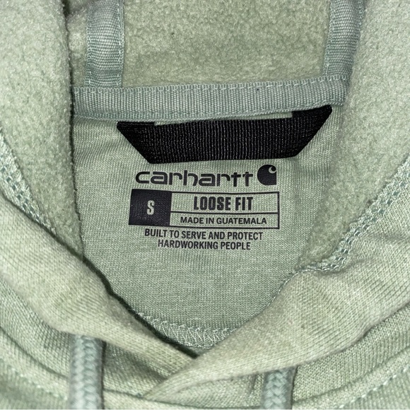 Carhartt Sage Green Hoodie with Navy Sleeve Logo Size S Outdoor Streetwear - Picture 3 of 7